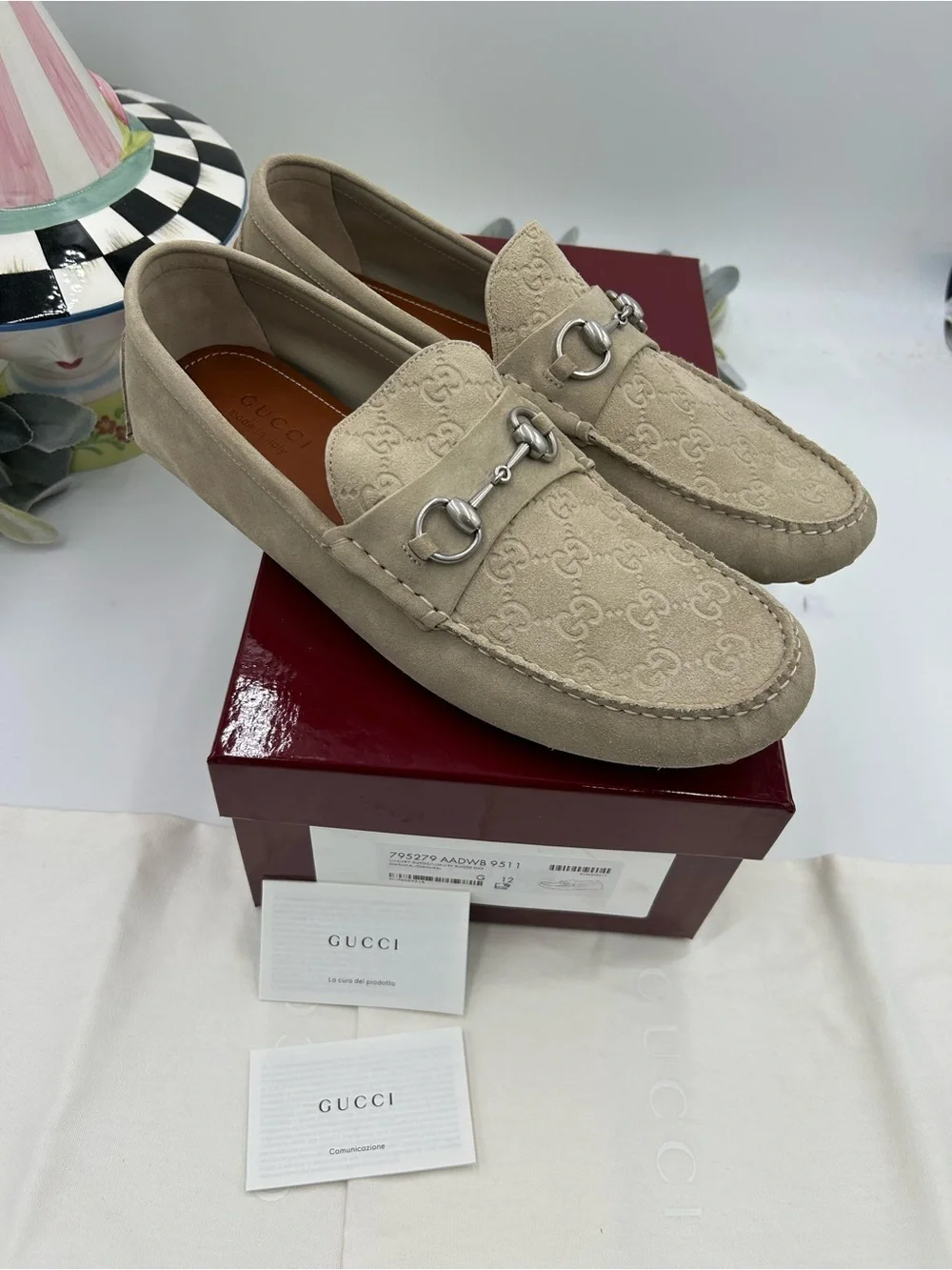 Men's Gucci GG embossed suede Driver loafers size 12 fits 13 US made in Italy